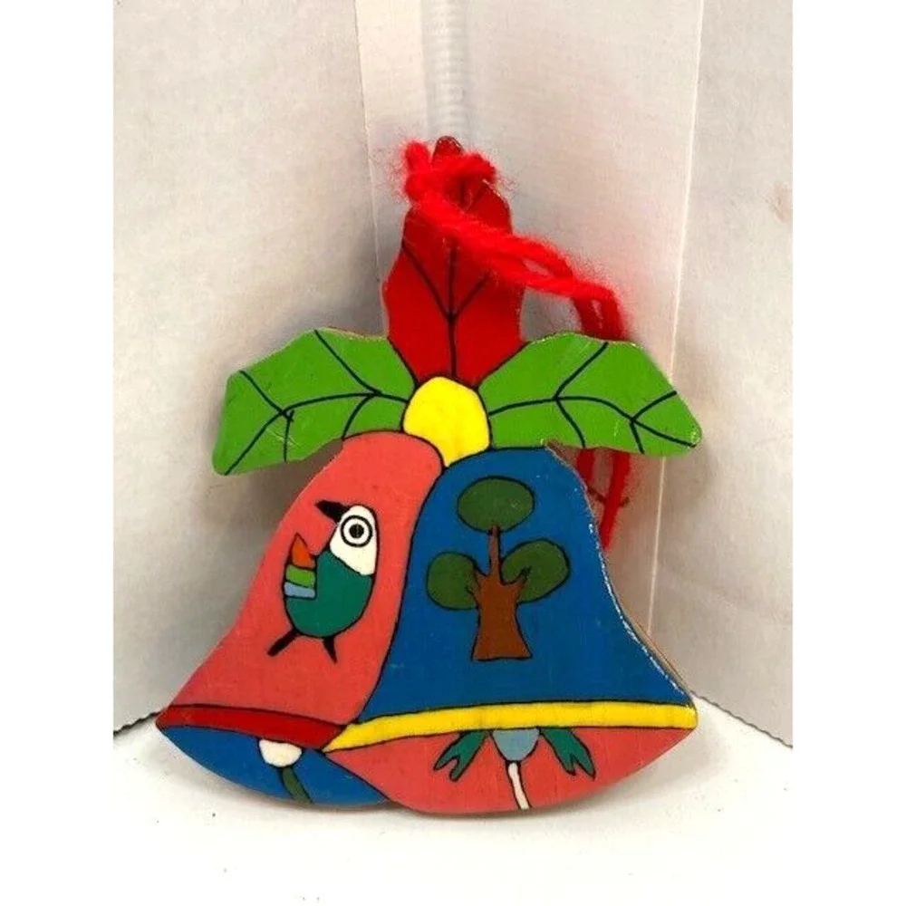 VTG Lot of 4 Handmade‎ Hand Painted Wooden Christmas Ornaments from San Salvador